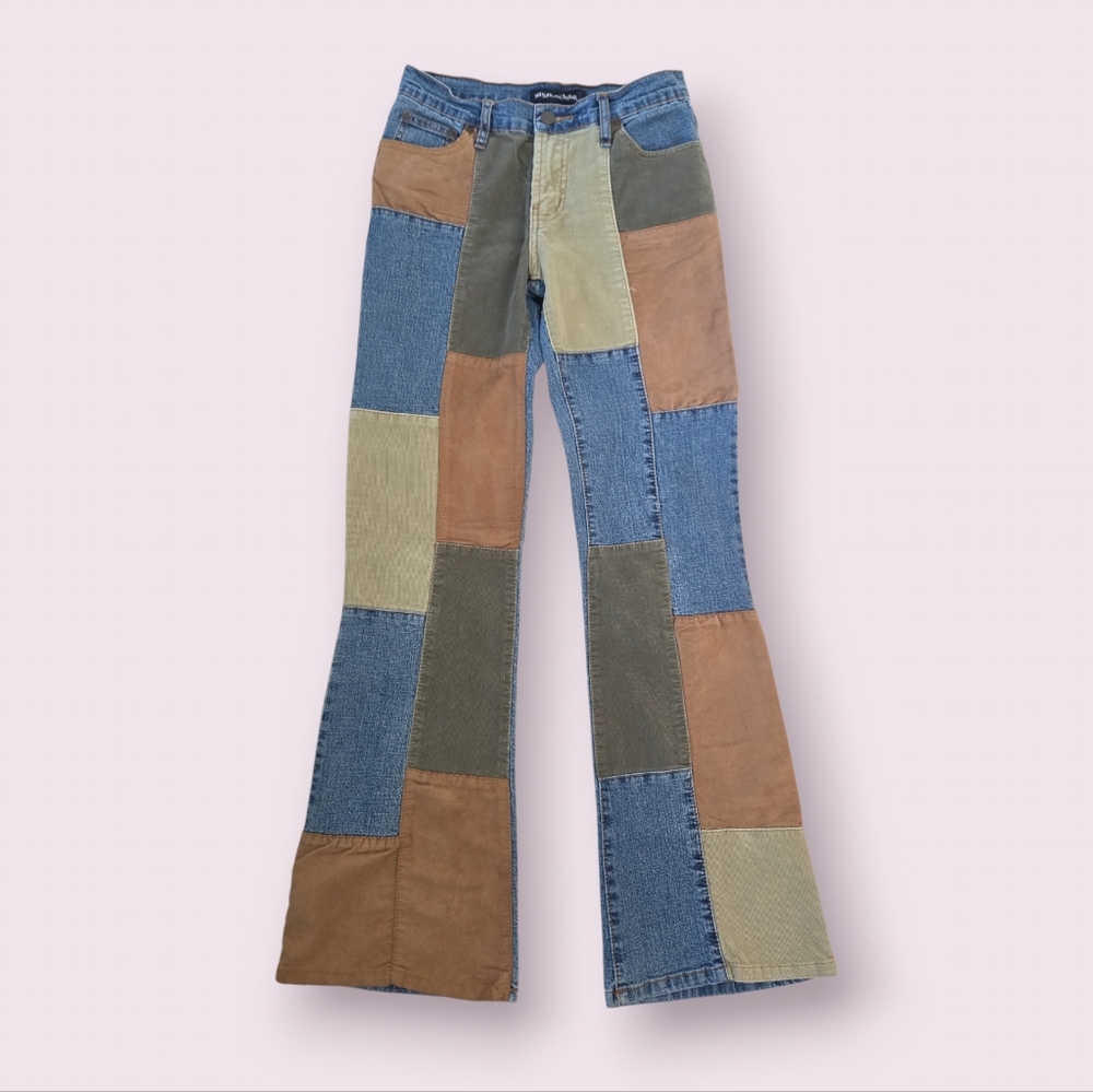 Vintage Y2K 90s Patchwork Low Rise Jeans Size 6 Boot Cut Misdemeanor